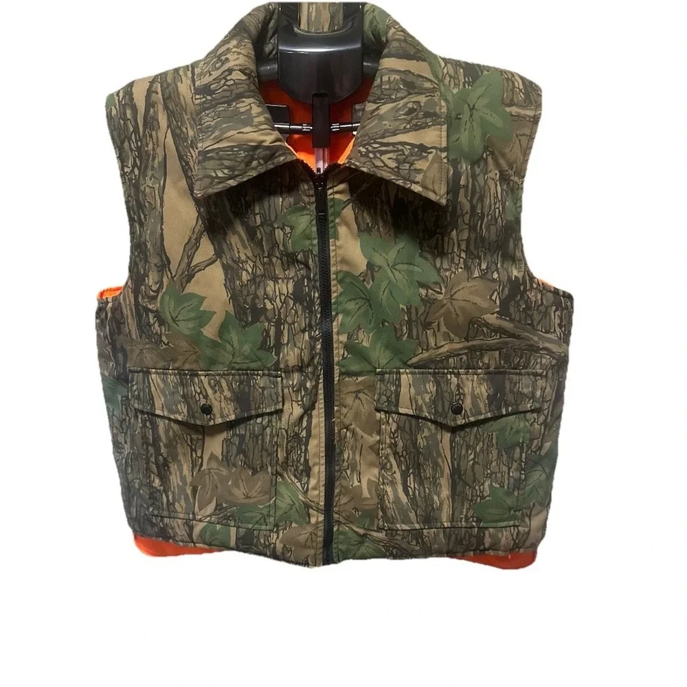 Vintage Winchester Vest Mens Large Reversible Trebark Camo Blaze Orange Hunting
